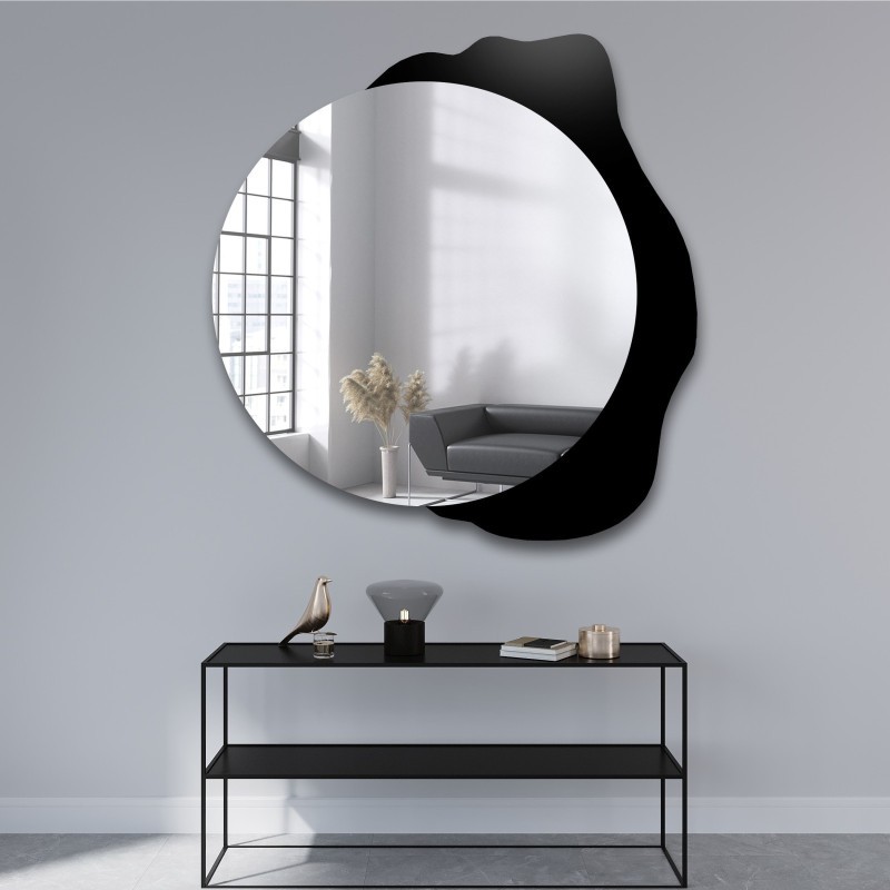 Oglindă decorativă rotundă pe pată neagră - PLAMKO