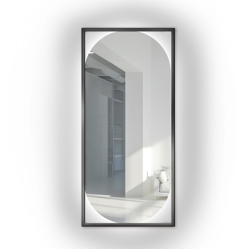 Oglindă ovală modernă în ramă de lemn cu iluminare - RENA LED