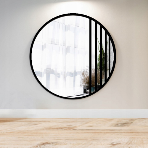 Oglindă rotundă cu rame de MDF negru mat - LOTIS - culoarea ramei la alegere