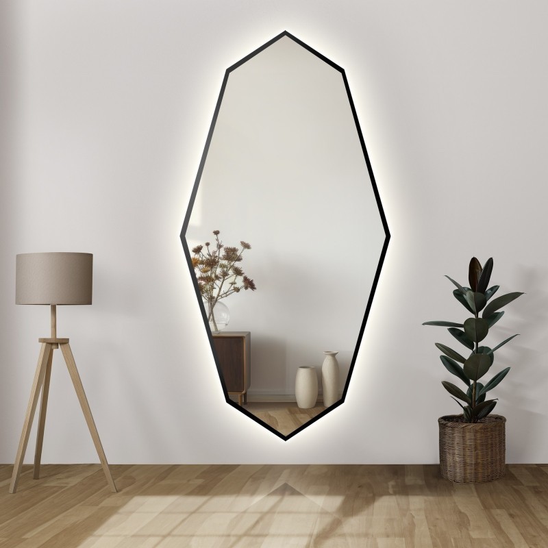 Oglindă decorativă cu formă organică ascuțită în ramă cu iluminare - RIOLIT ÎN CADRU LED