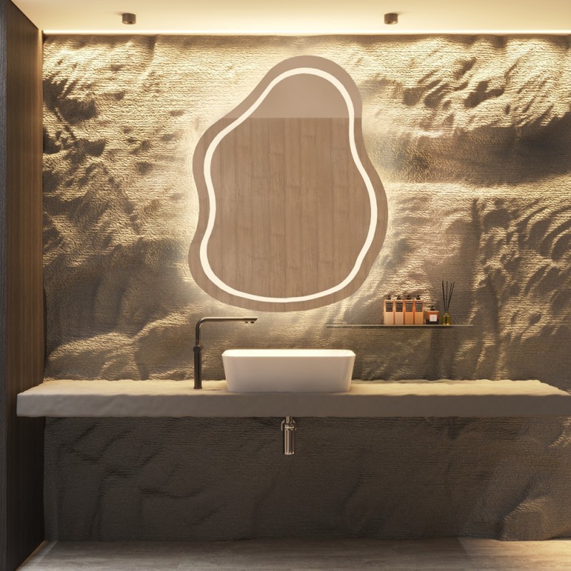 Oglindă de baie cu formă neregulată - STONE LED II