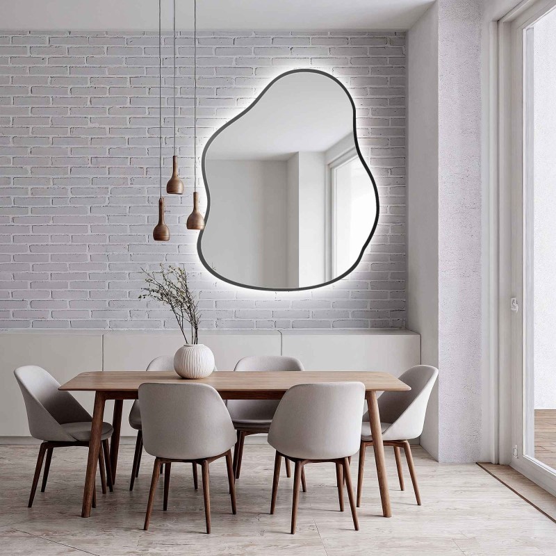 Oglindă în formă organică în ramă cu iluminare - STONE ÎN CADRU LED