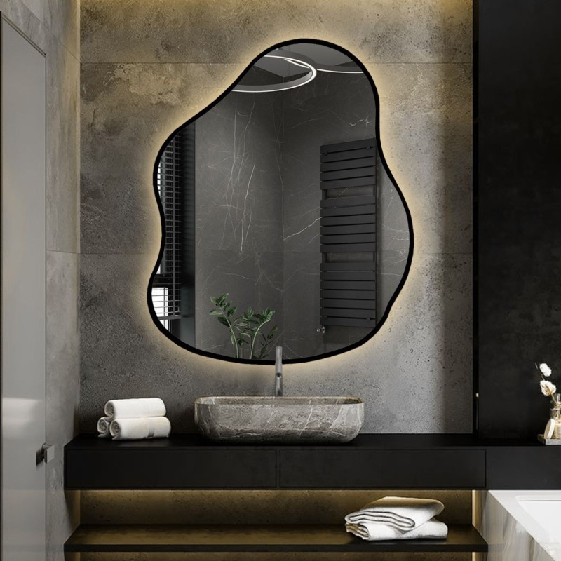 Oglindă în formă organică în ramă cu iluminare - STONE ÎN CADRU LED