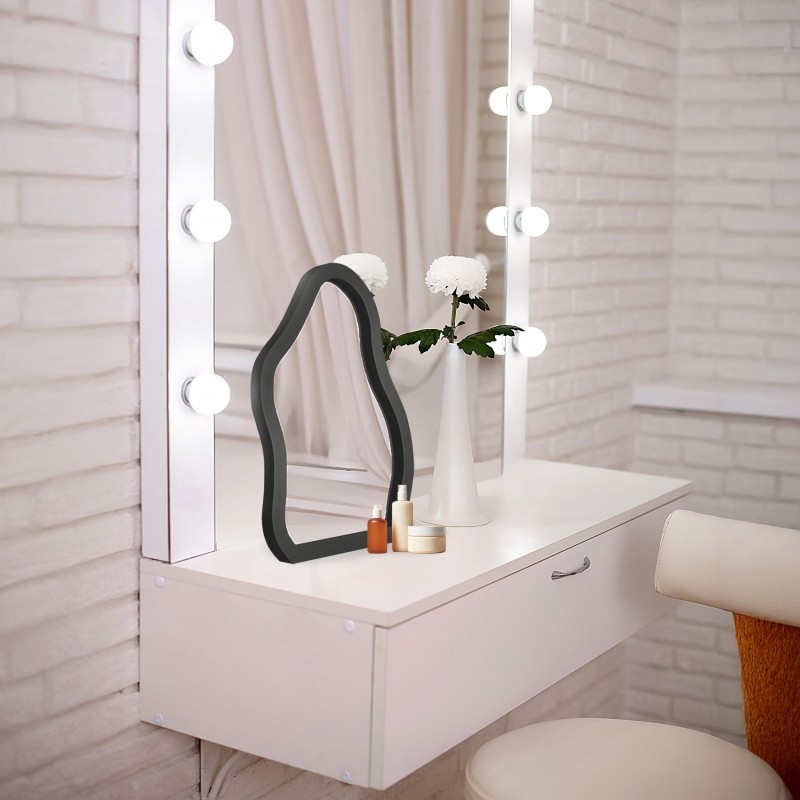 Oglindă cosmetică în ramă din MDF negru - STONE PETITE