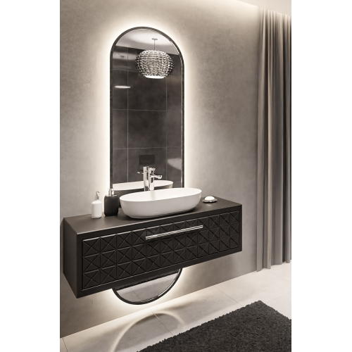 Oglindă ovală în ramă neagră din mdf în două părți cu iluminare - OSKAR LED - culoarea ramei la alegere