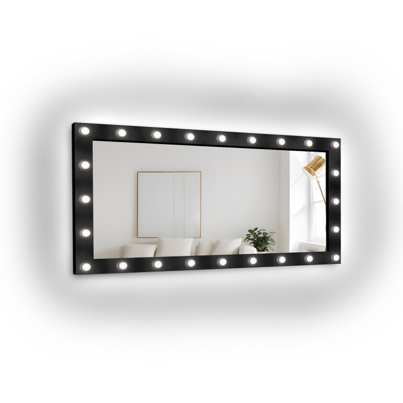 Oglindă cosmetică dreptunghiulară cu becuri în cadru MDF - VEGAS