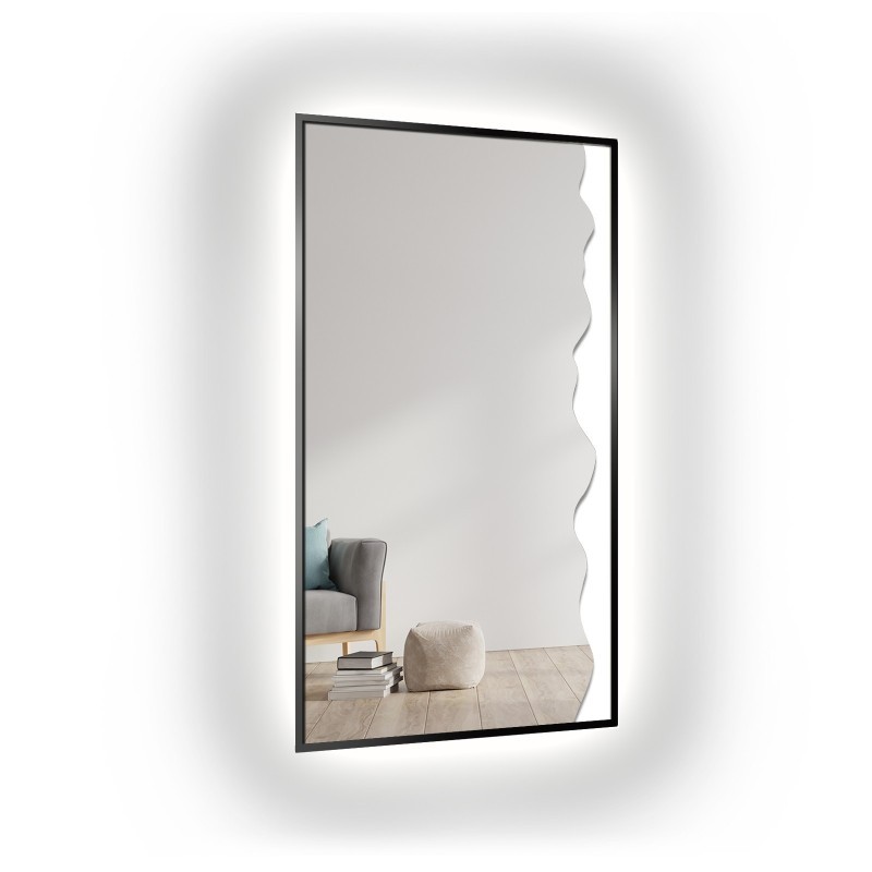 Oglindă decorativă cu ramă neagră din MDF cu iluminare - WIENA ÎN CADRU LED