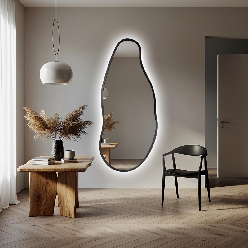 Oglindă cu formă organică în ramă cu iluminare - BARYT ÎN CADRU LED