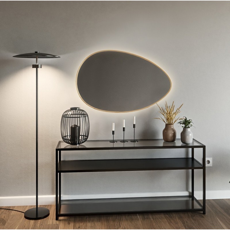 Oglindă organică în ramă aurie din MDF SLIM cu iluminare - ZOE LED - culoarea ramei la alegere