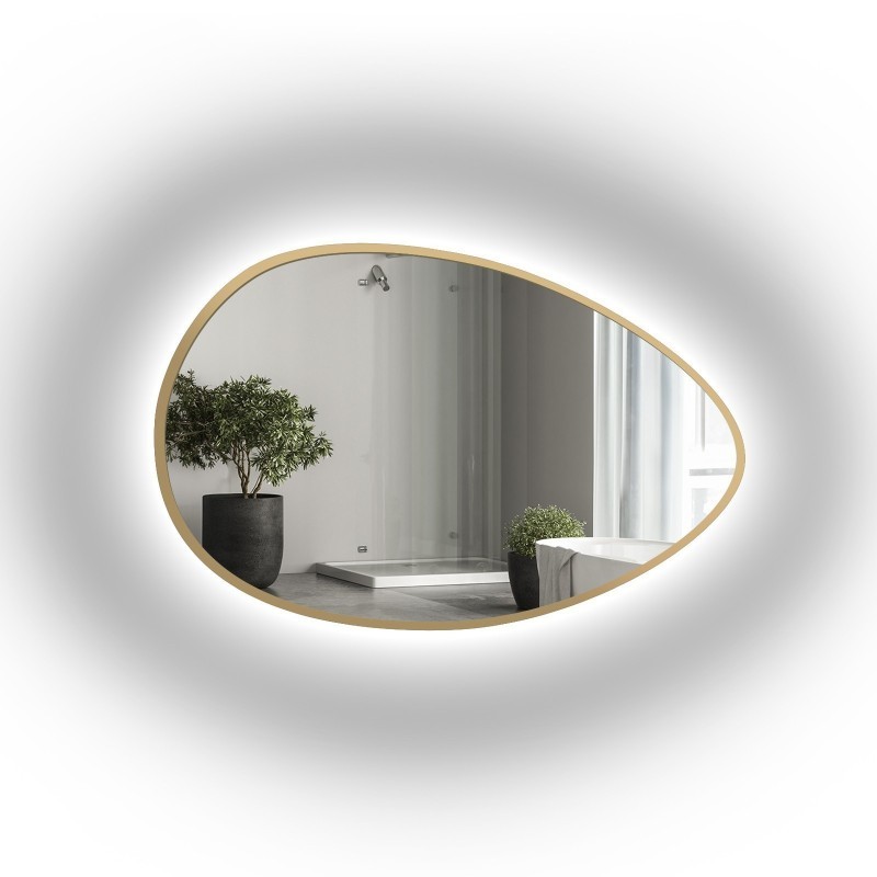 Oglindă organică în ramă aurie din MDF SLIM cu iluminare - ZOE LED - culoarea ramei la alegere