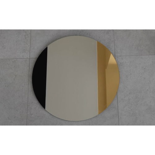 Oglindă decorativă rotundă cu panou colorat - negru și auriu - ANTON