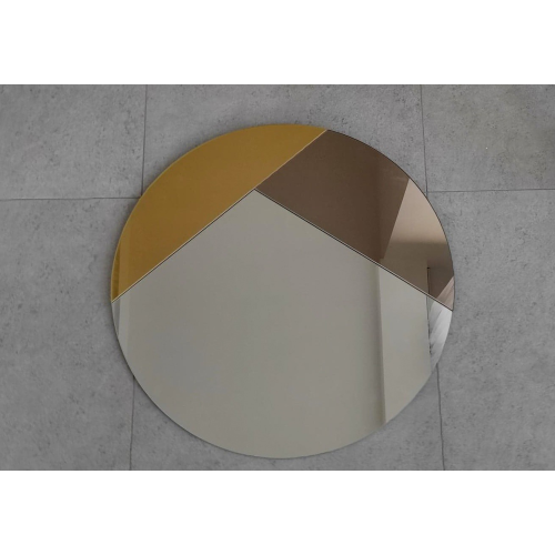 Oglindă decorativă rotundă cu panou colorat auriu și bronz - RONI
