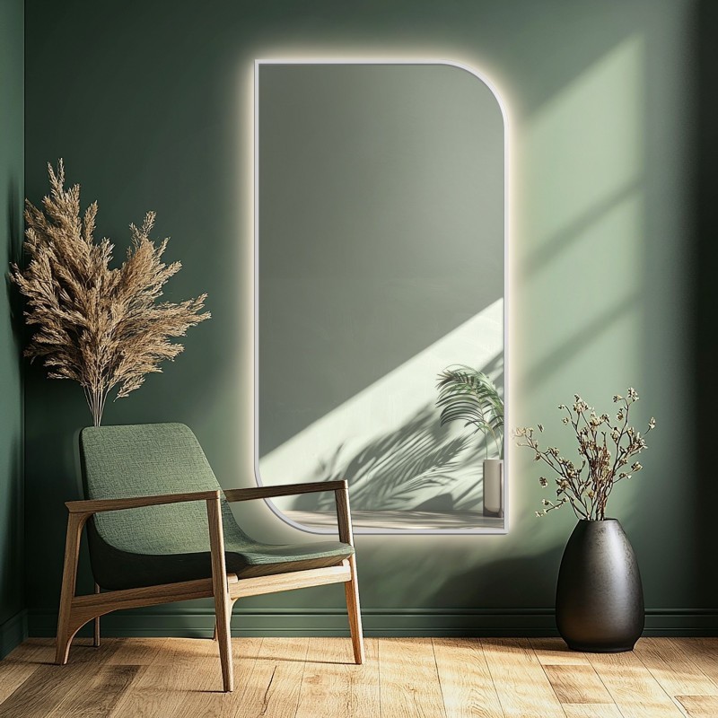 Oglindă din MDF negru cu ramă SLIM cu iluminare - LED TEARDROP - alegerea culorii ramei