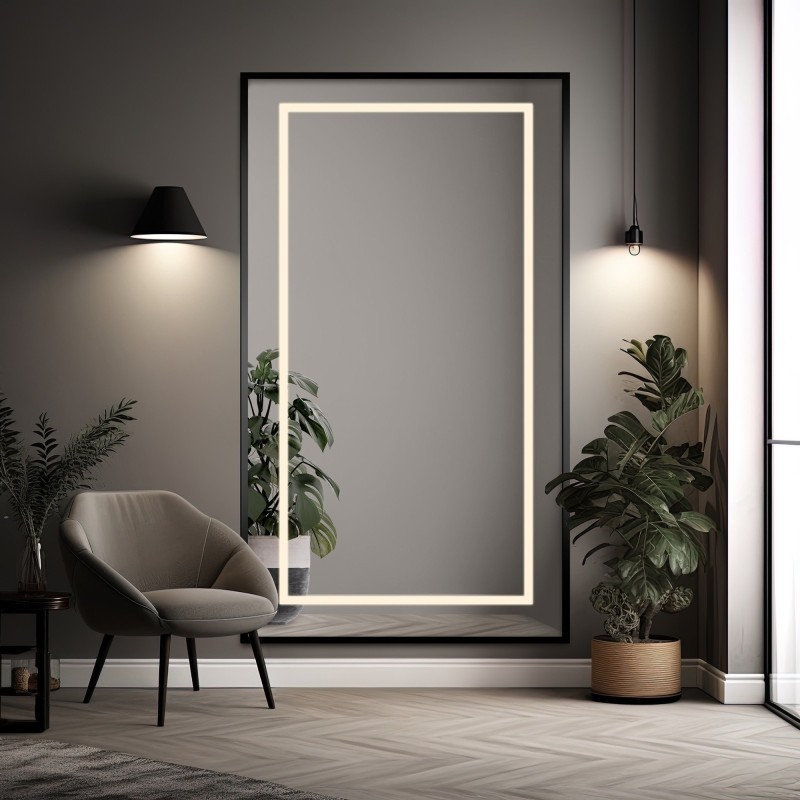 Oglindă în ramă neagră cu iluminare - 1503 LED I - culoarea ramei la alegere