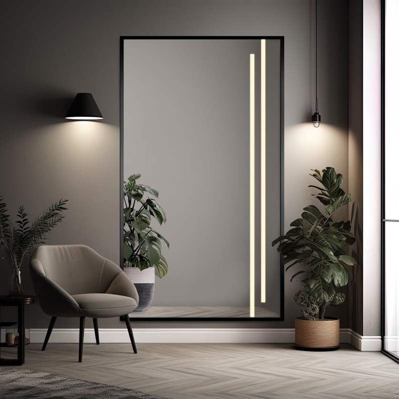Oglindă în ramă neagră cu iluminare - 1503 LED III - culoare la alegere a ramei