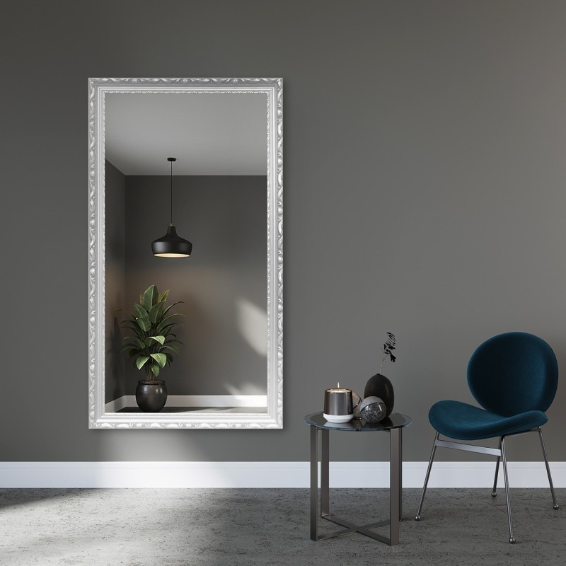 Oglindă în ramă de lemn ornamentală albă - 5004001