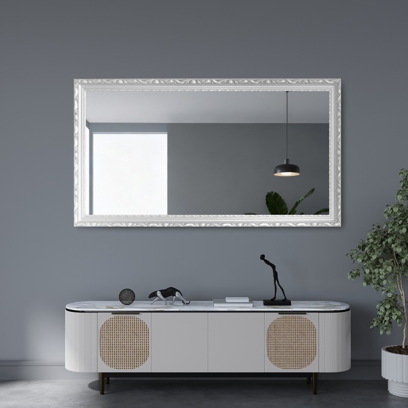 Oglindă în ramă de lemn ornamentală albă - 5004001