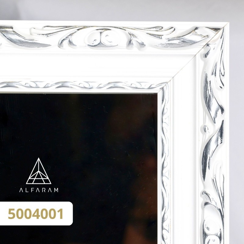 Oglindă în ramă de lemn ornamentală albă - 5004001