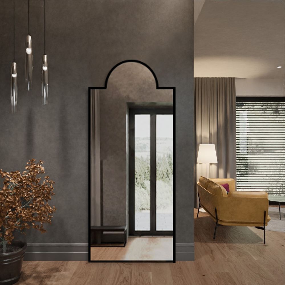 Oglindă decorativă semiovală cu ramă neagră din MDF - ROSANO