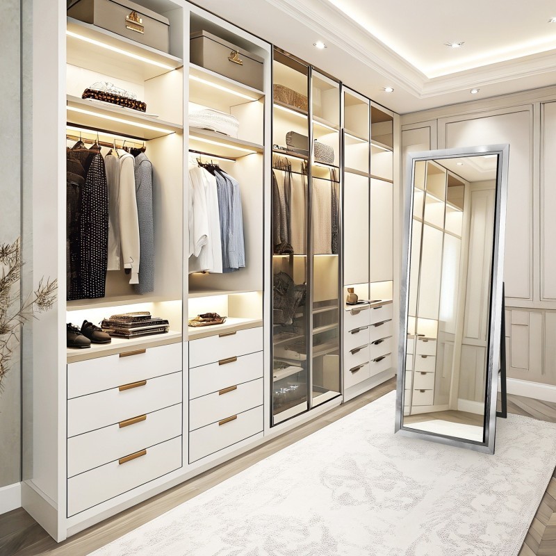 Oglindă de podea pentru dressing, în ramă din lemn - 5201 - culoarea ramei la alegere