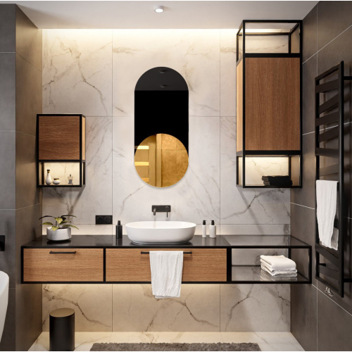 Oglindă decorativă ovală exclusivistă cu lacobel negru - ONYX