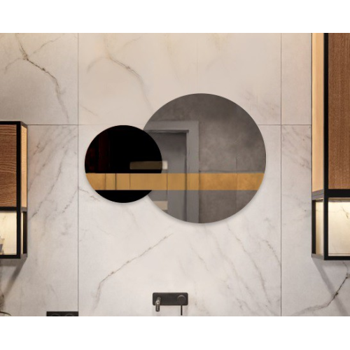 Set de oglinzi decorative panou auriu și lacobel negru - GOLD MOON