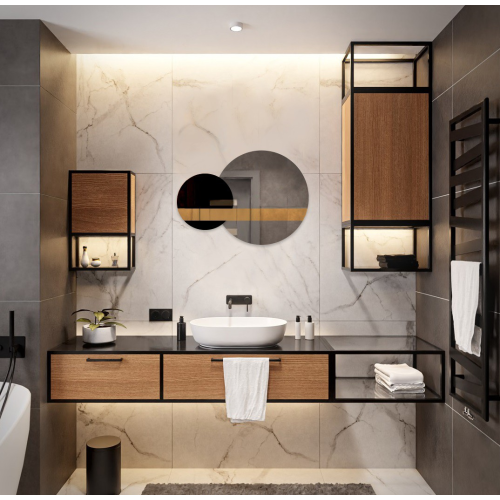 Set de oglinzi decorative panou auriu și lacobel negru - GOLD MOON