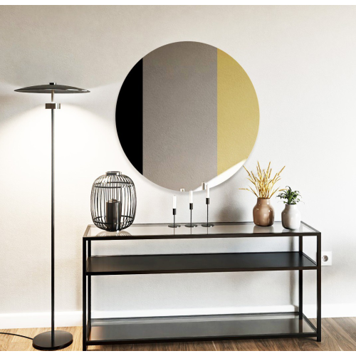 Oglindă decorativă rotundă cu panou colorat - negru și auriu - ANTON
