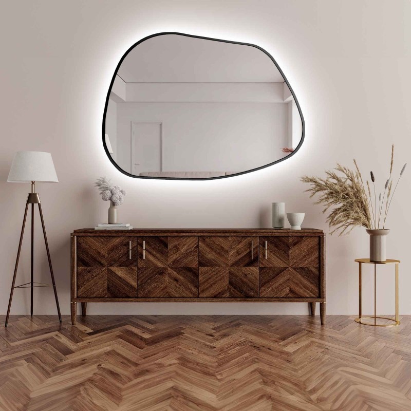 Oglindă de formă organică cu iluminare - BAZALT ÎN CADRU LED