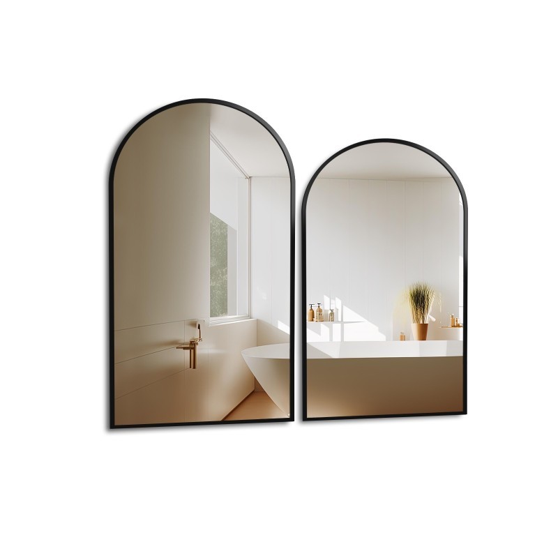 Set de două oglinzi semiovalente cu ramă subțire din MDF negru - DOMI II SET IN FRAME