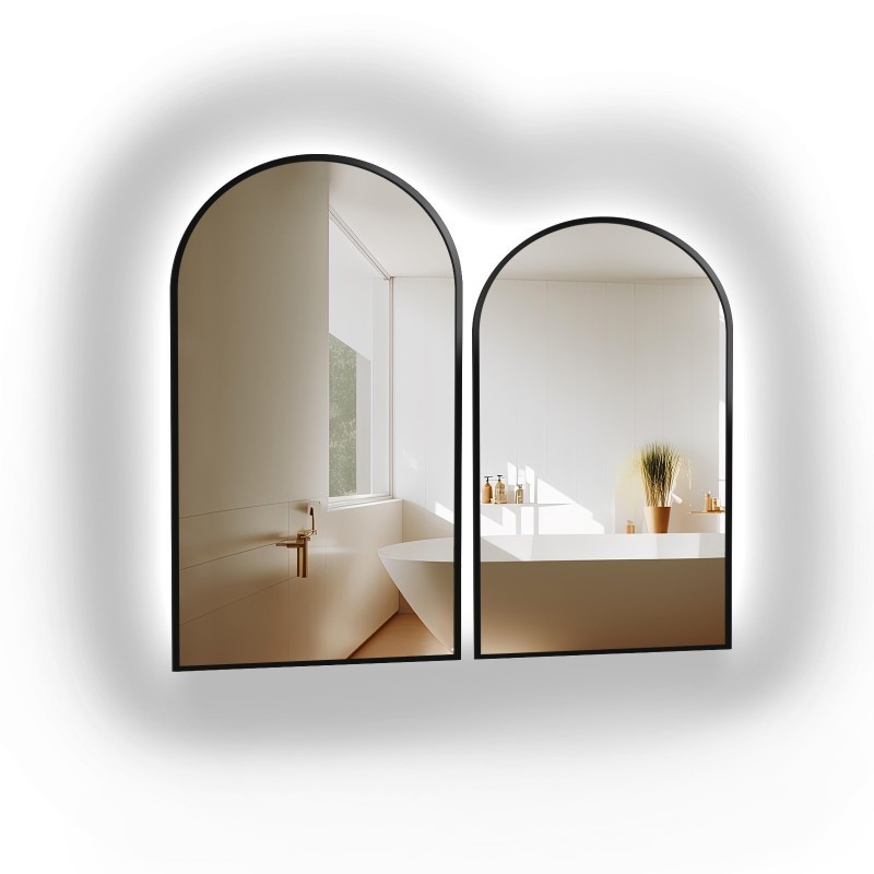 Set de două oglinzi semiovalente cu ramă neagră din MDF SLIM cu iluminare - DOMI II SET ÎN CADRU LED