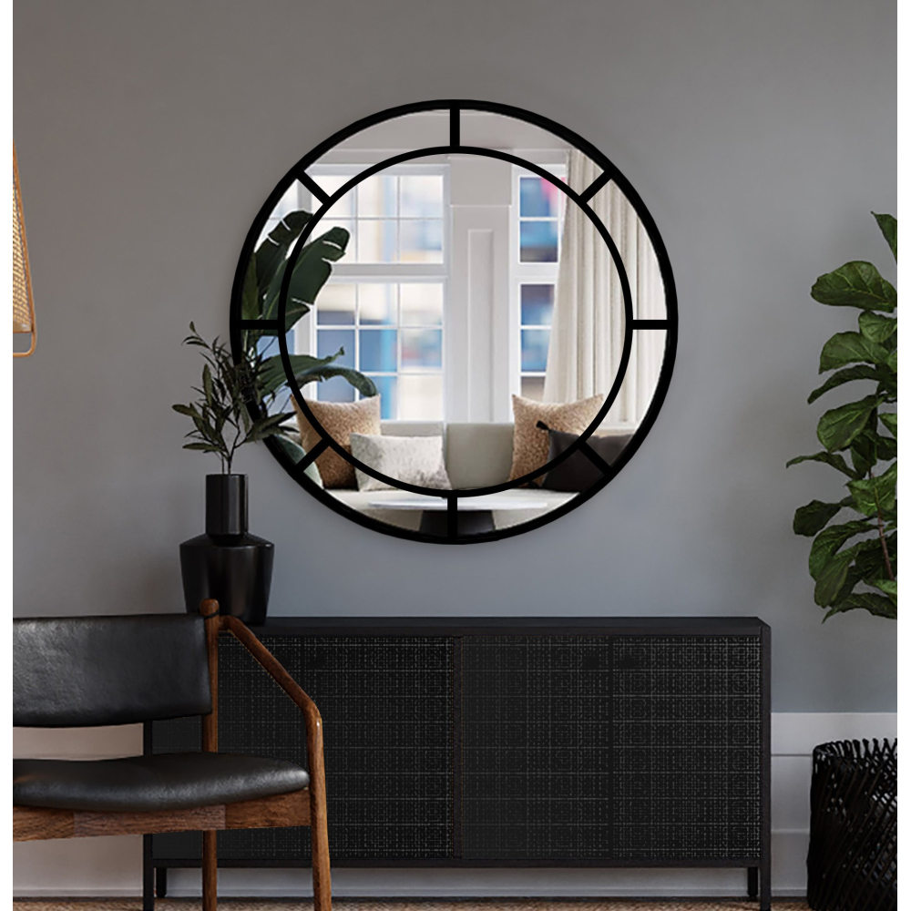 Oglindă rotundă de mansardă cu montanți din mdf - MONA