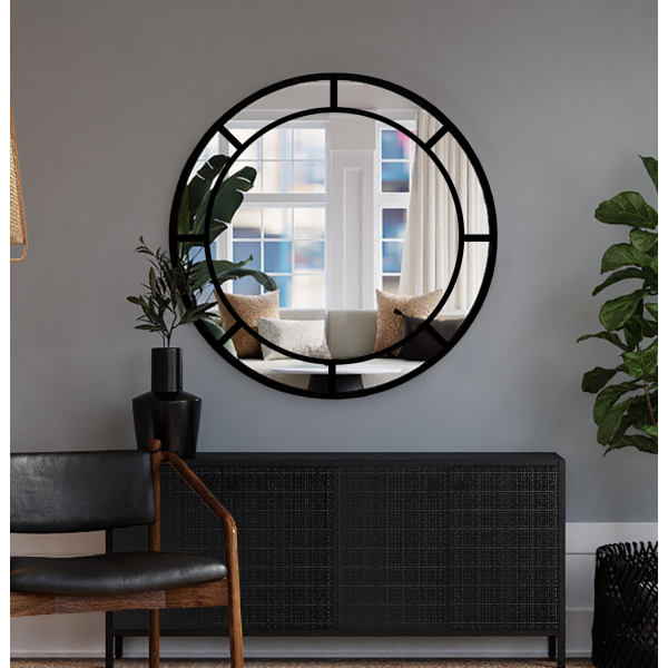 Oglindă rotundă de mansardă cu montanți din mdf - MONA