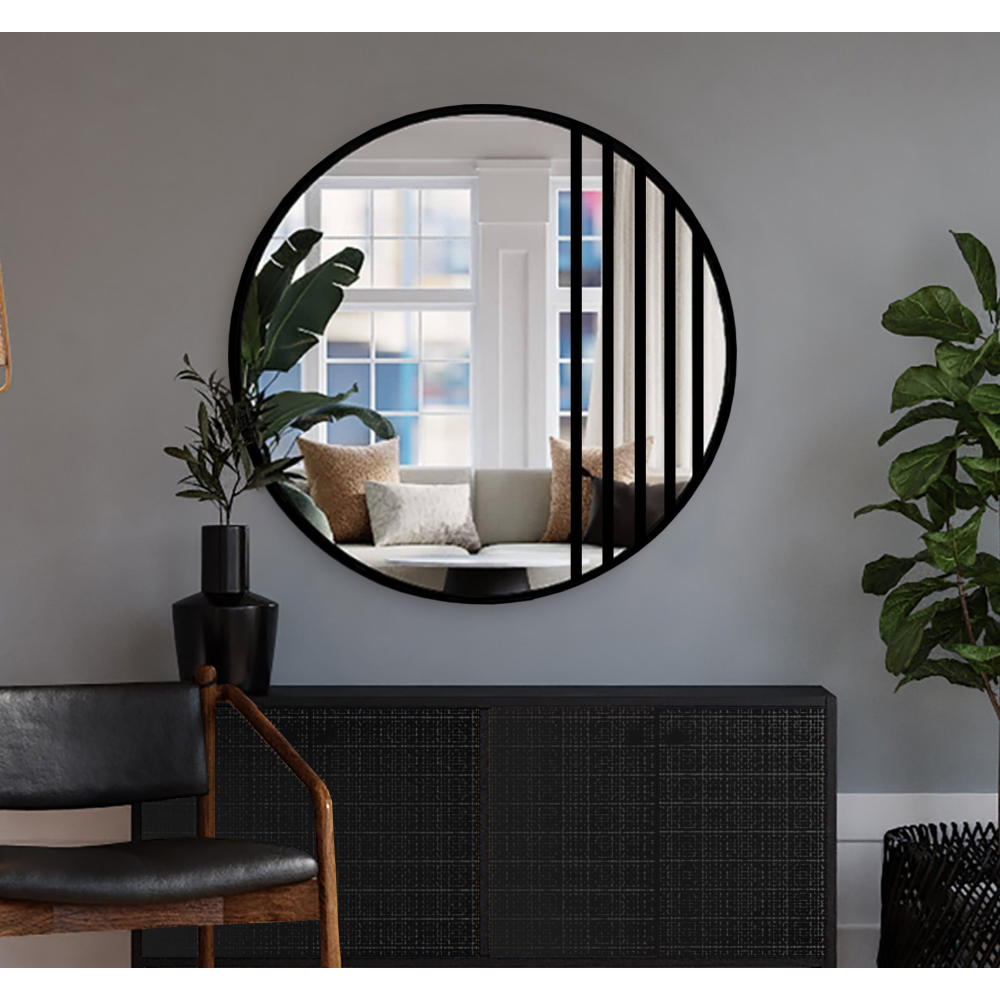 Oglindă rotundă cu rame de MDF negru mat - LOTIS - culoarea ramei la alegere