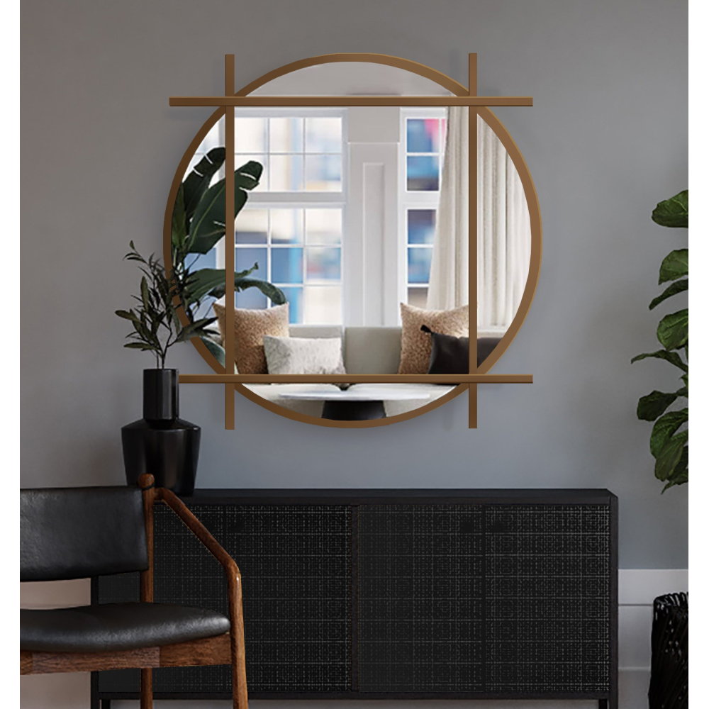 Oglindă rotundă de mansardă cu montanți din mdf - IZYD - culoare la alegere