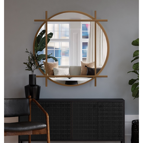 Oglindă rotundă de mansardă cu montanți din mdf - IZYD - culoare la alegere