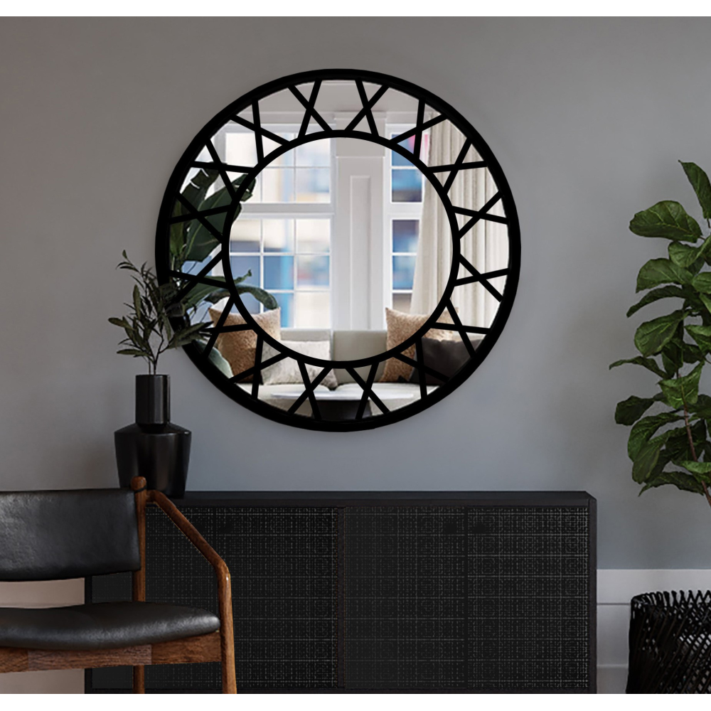 Oglindă decorativă rotundă cu muntins în stil loft - ELENA