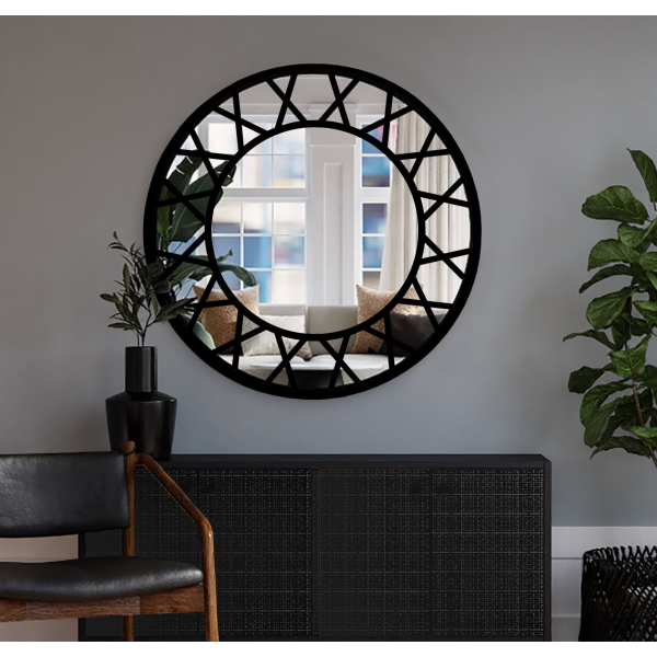 Oglindă decorativă rotundă cu muntins în stil loft - ELENA