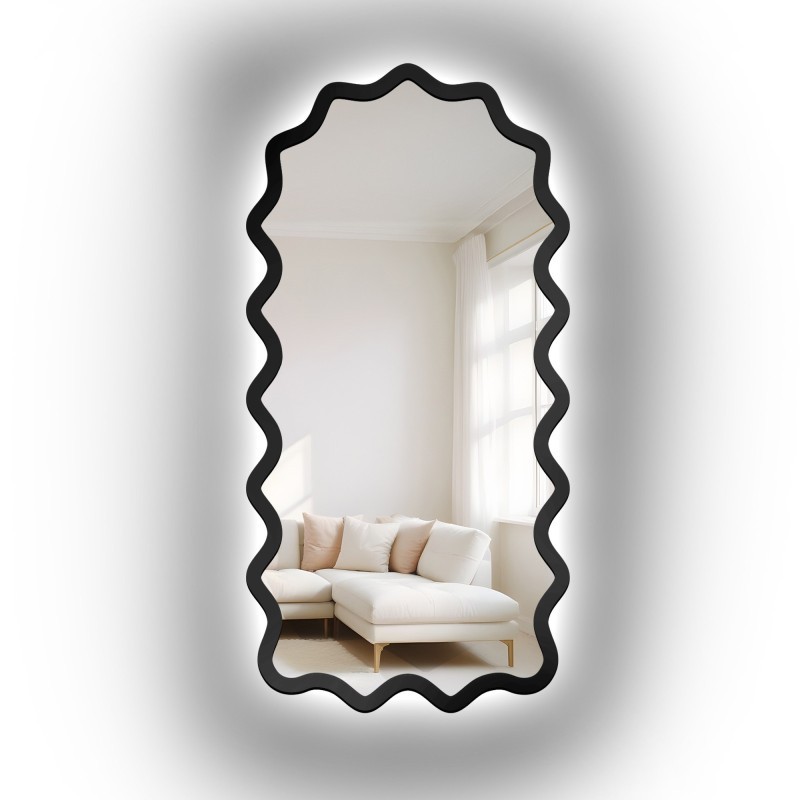 Oglindă semi-ovală cu ramă ondulată din MDF și iluminare interioară - AQUARELLE SONA LED