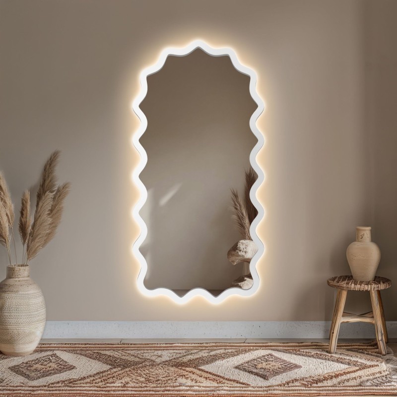 Oglindă semi-ovală cu ramă ondulată din MDF și iluminare interioară - AQUARELLE SONA LED