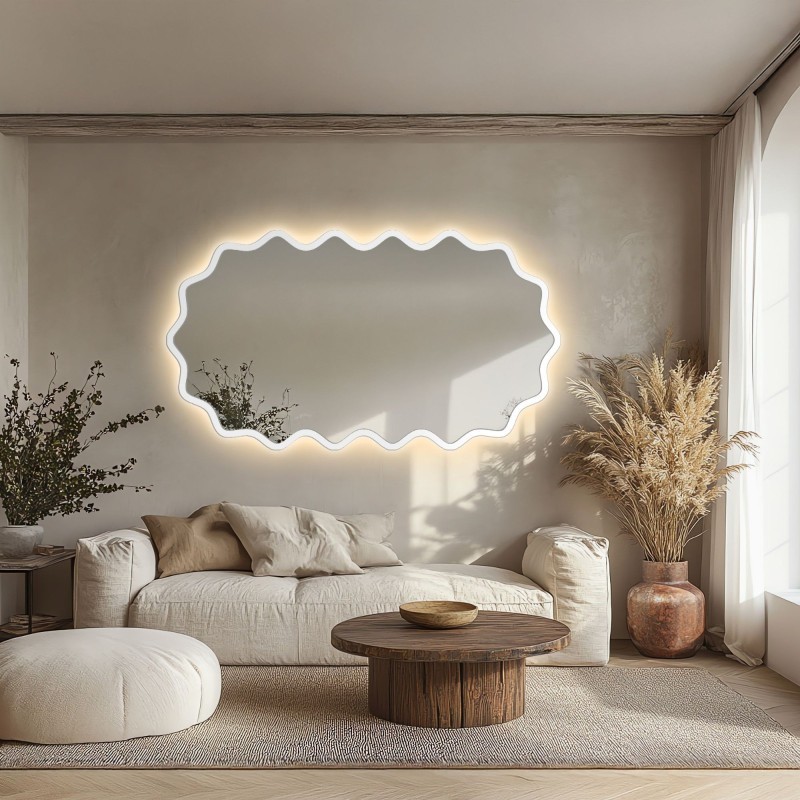 Oglindă ovală cu ramă ondulată din MDF și iluminare interioară - AQUARELLE ELORA LED