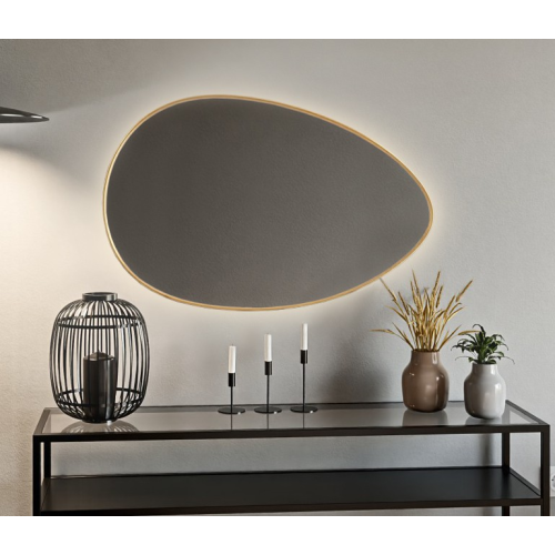 Oglindă organică în ramă aurie din MDF SLIM cu iluminare - ZOE LED - culoarea ramei la alegere