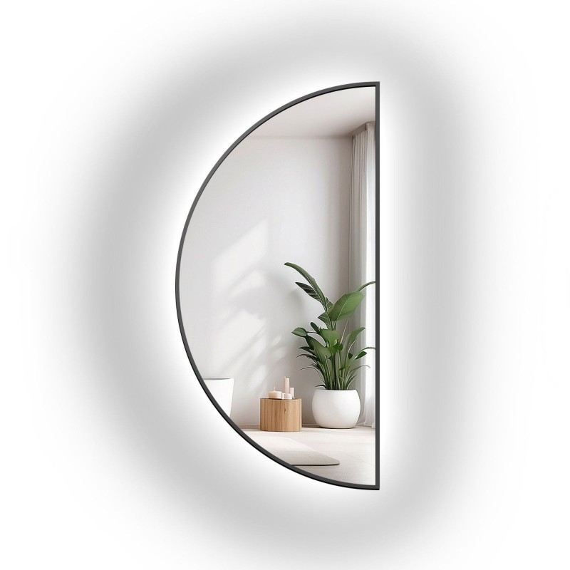 Oglindă semicirculară în ramă neagră cu MDF SLIM iluminare - HILDA LED