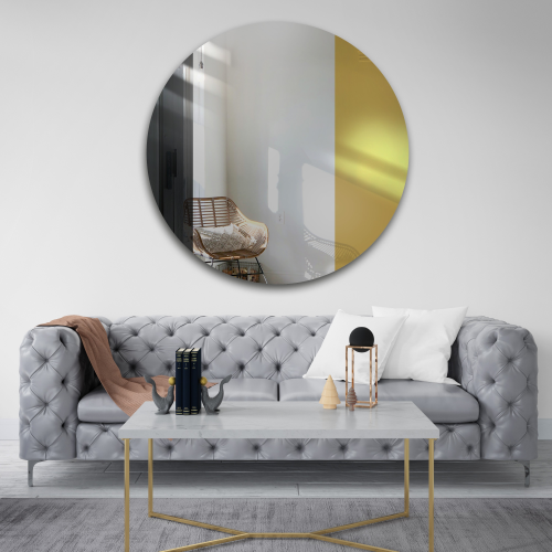 Oglindă decorativă rotundă cu panou colorat - negru și auriu - ANTON