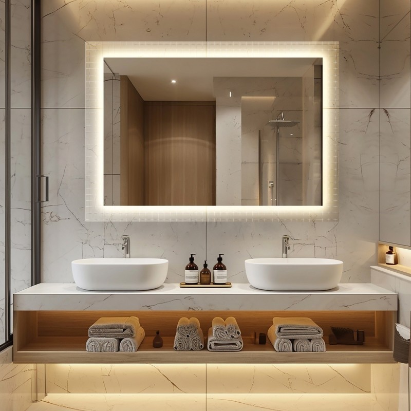 Oglindă dreptunghiulară pe sticlă ornamentală Master Flex cu iluminare - LUXORA ETERION LED
