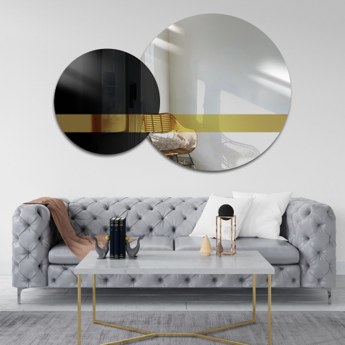 Set de oglinzi decorative panou auriu și lacobel negru - GOLD MOON