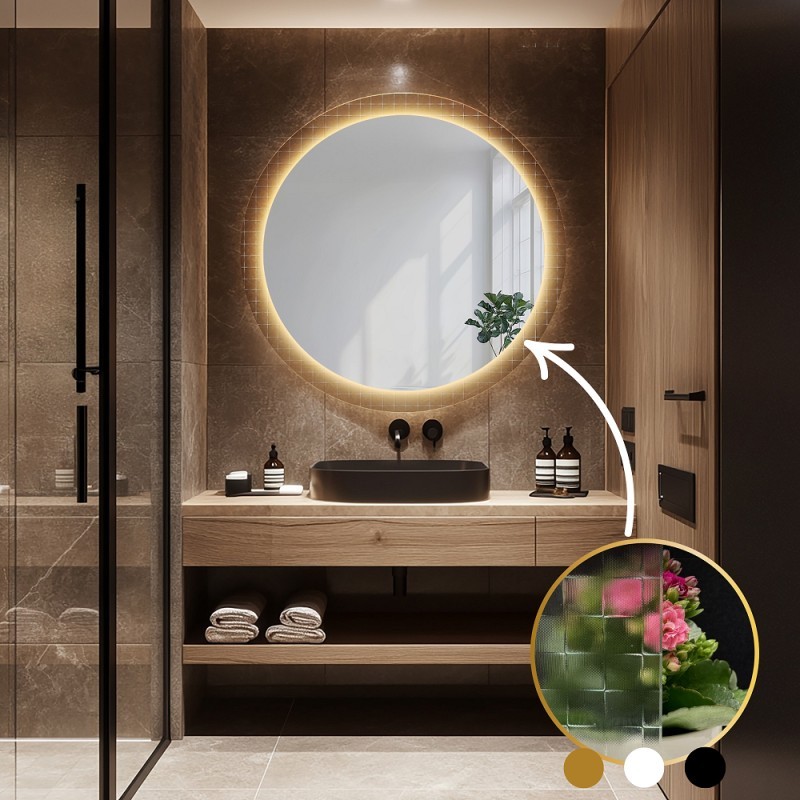 Oglindă rotundă pe sticlă ornamentală Master Flex cu iluminare - LUXORA FROSTED LED