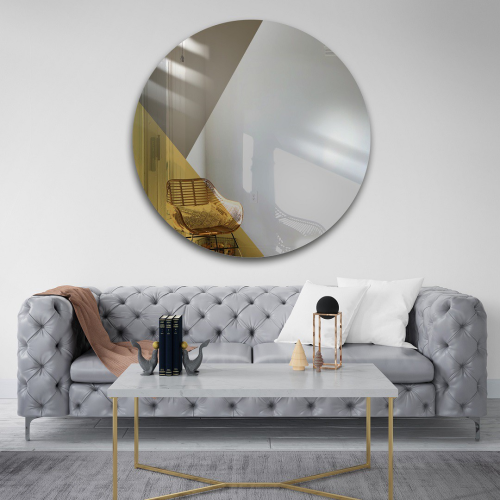 Oglindă decorativă rotundă cu panou colorat auriu și bronz - RONI