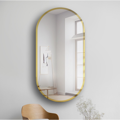 Oglindă ovală cu ramă aurie lucioasă - BONITA