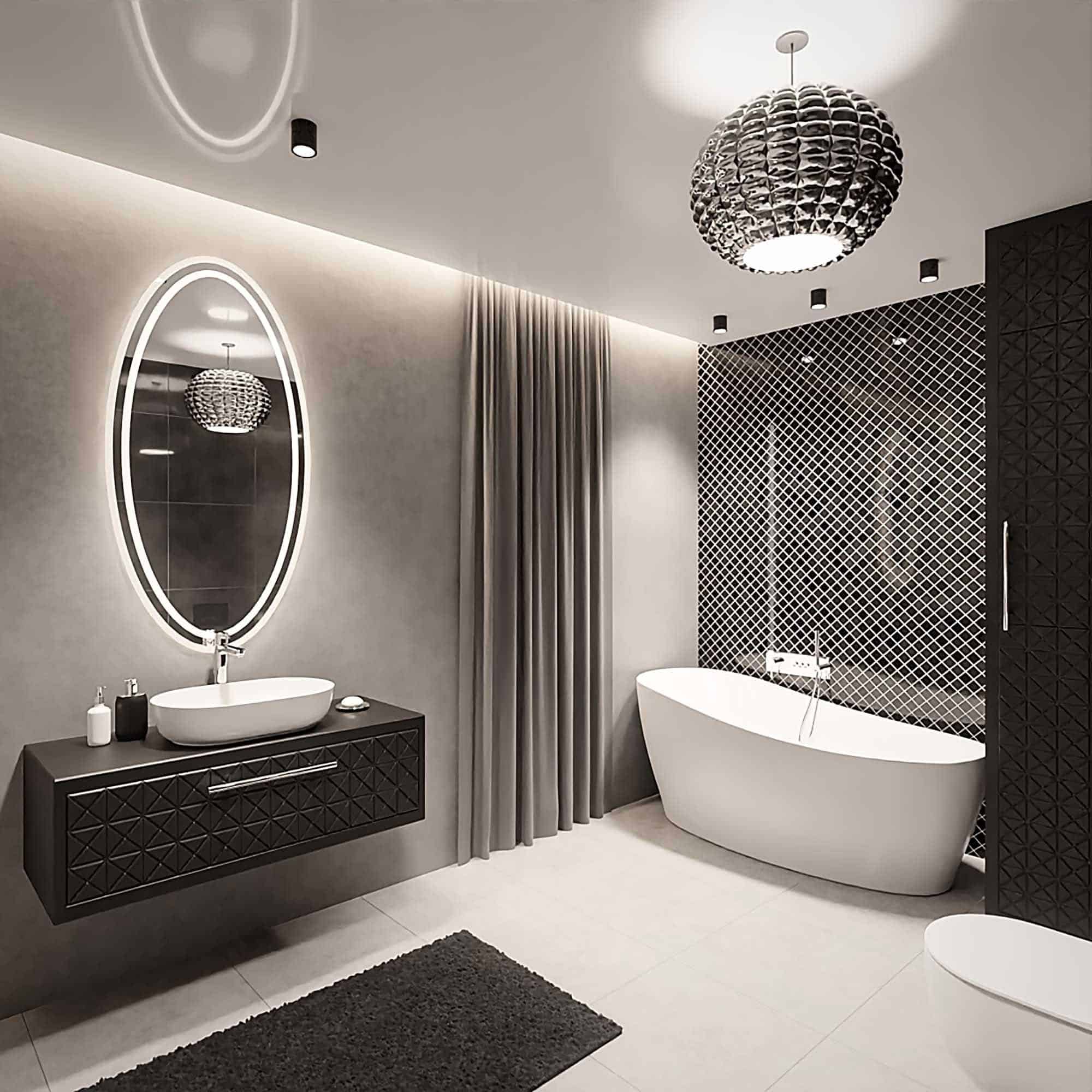 Oglindă eliptică sablată cu iluminare FRIDA LED II - cadă freestanding, baie cu cadă freestanding